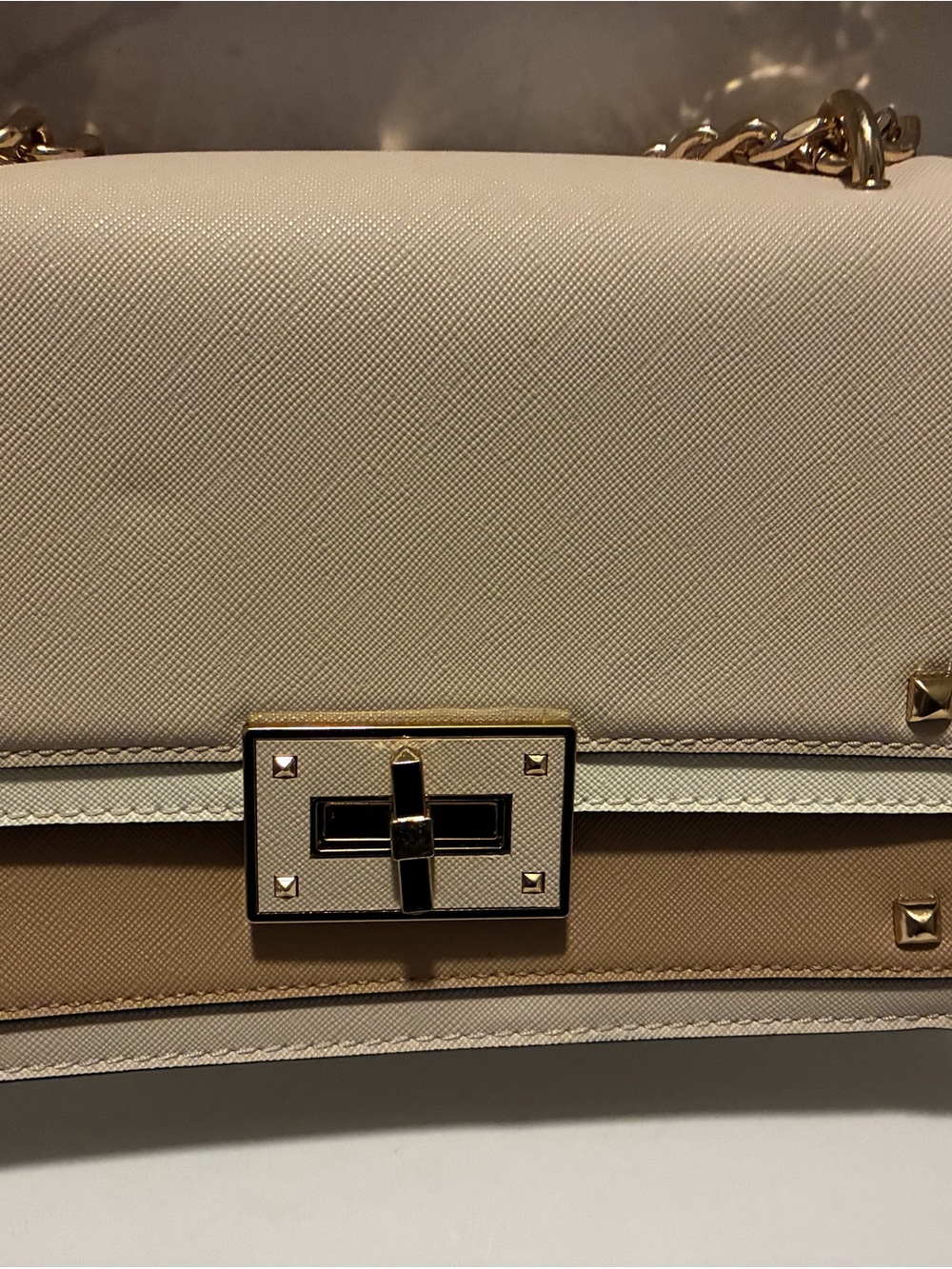 Aldo Cream and Tan Crossbody Bag with Gold Hardware